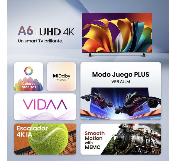 Televisor Hisense 50A6NV | 50" | 4K | VIDAA | HDMI | USB | Wi-Fi | Bluetooth