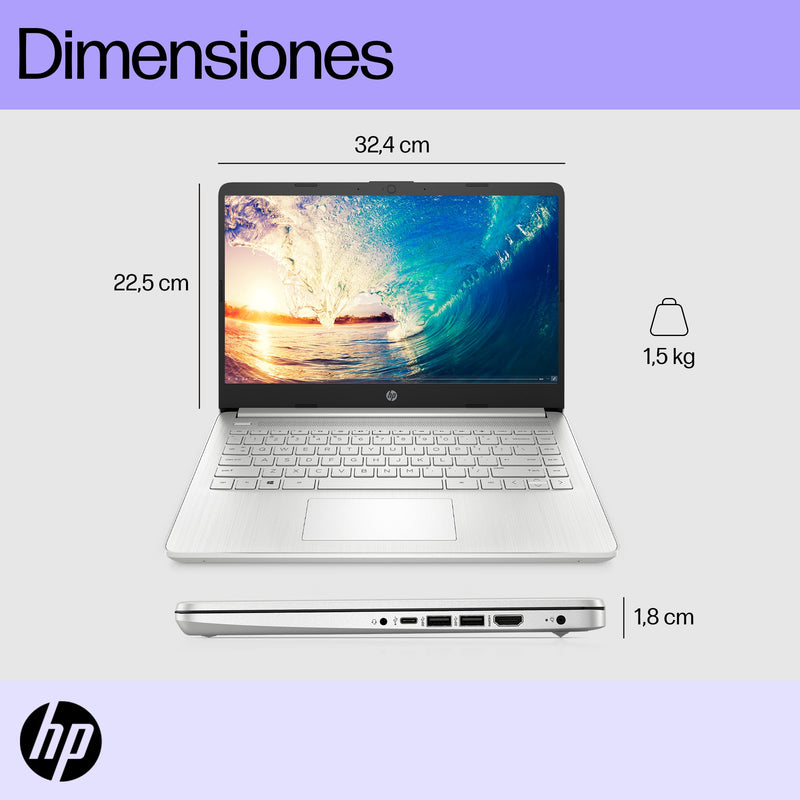 Portátil HP 14-DQ0532LA | Intel Celeron N4120 | 4 GB de RAM | 128 GB | 14" | Windows 11