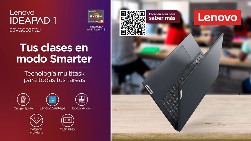 Lenovo IdeaPad 1 15AMN7 | AMD Ryzen 3 7320U | 8 GB de RAM | SSD de 512 GB | 15,6" | Windows 11