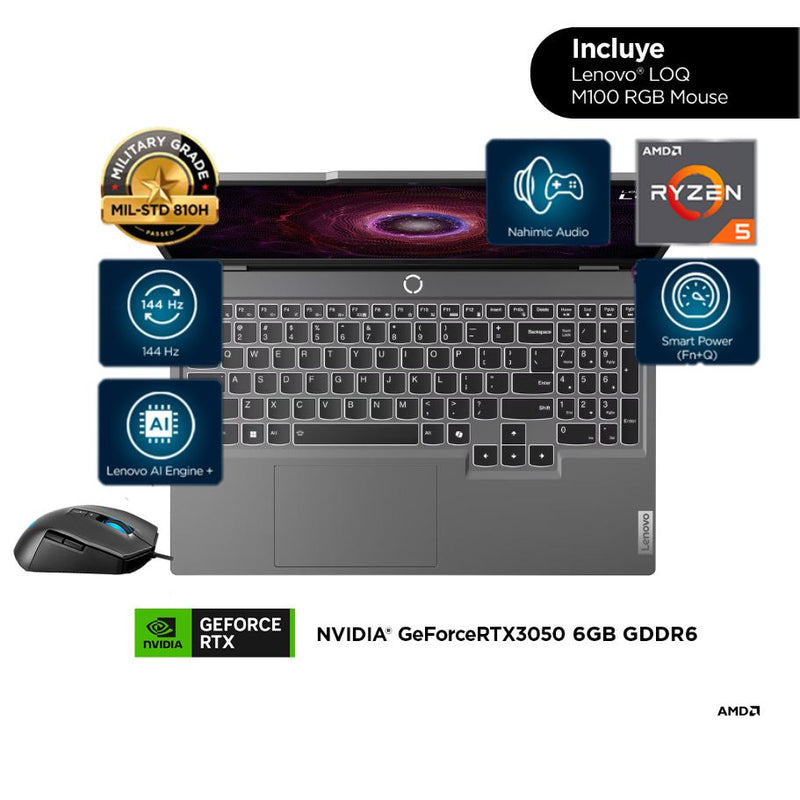 Lenovo LOQ 15ARP9 | AMD Ryzen 5 7235HS | 16 GB de RAM | SSD de 512 GB | 15,6" | GeForce RTX 3050 | Windows 11